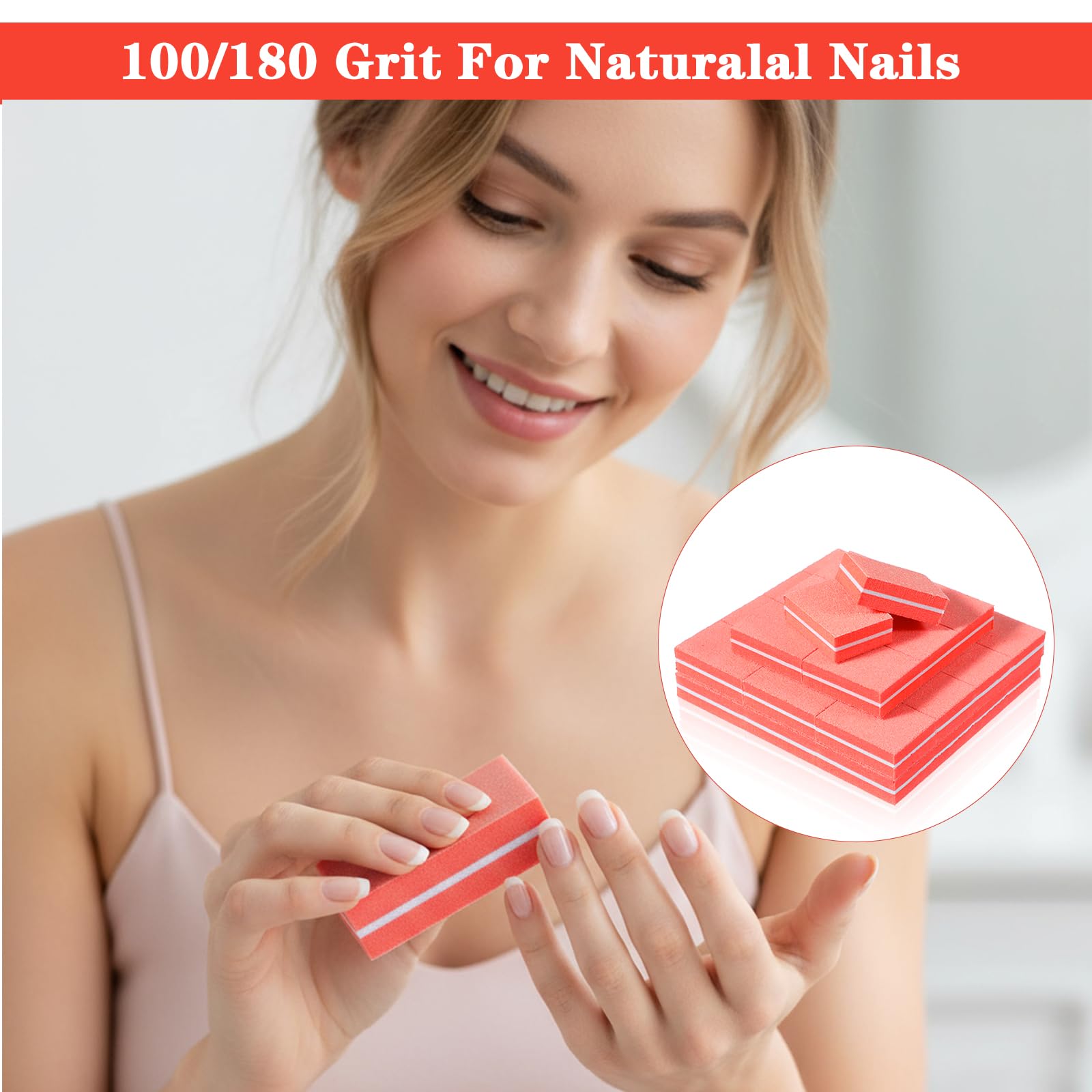 Caeuiciw 600-Piece Mini Nail Buffer Blocks, 80/100 Grit – Orange, 2-Sided Pro File