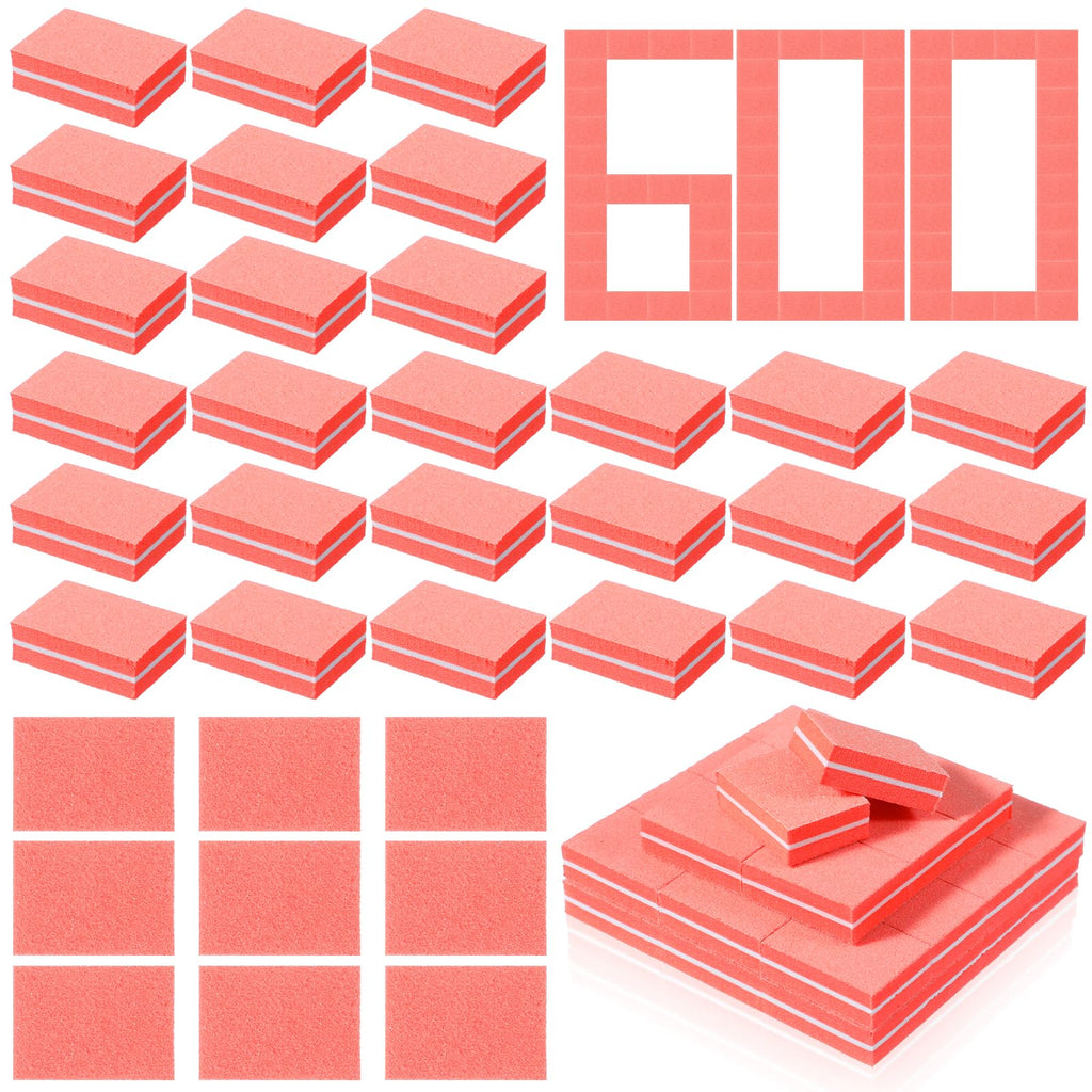Caeuiciw 600-Piece Mini Nail Buffer Blocks, 80/100 Grit – Orange, 2-Sided Pro File