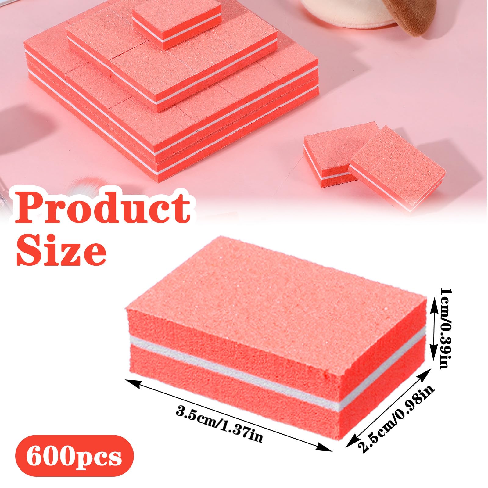 Caeuiciw 600-Piece Mini Nail Buffer Blocks, 80/100 Grit – Orange, 2-Sided Pro File
