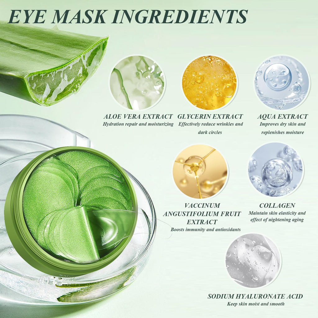 Caewous Under Eye Patches – Puffy Eyes & Dark Circles, Aloe Vera Hydrogel Mask (60 Pcs)