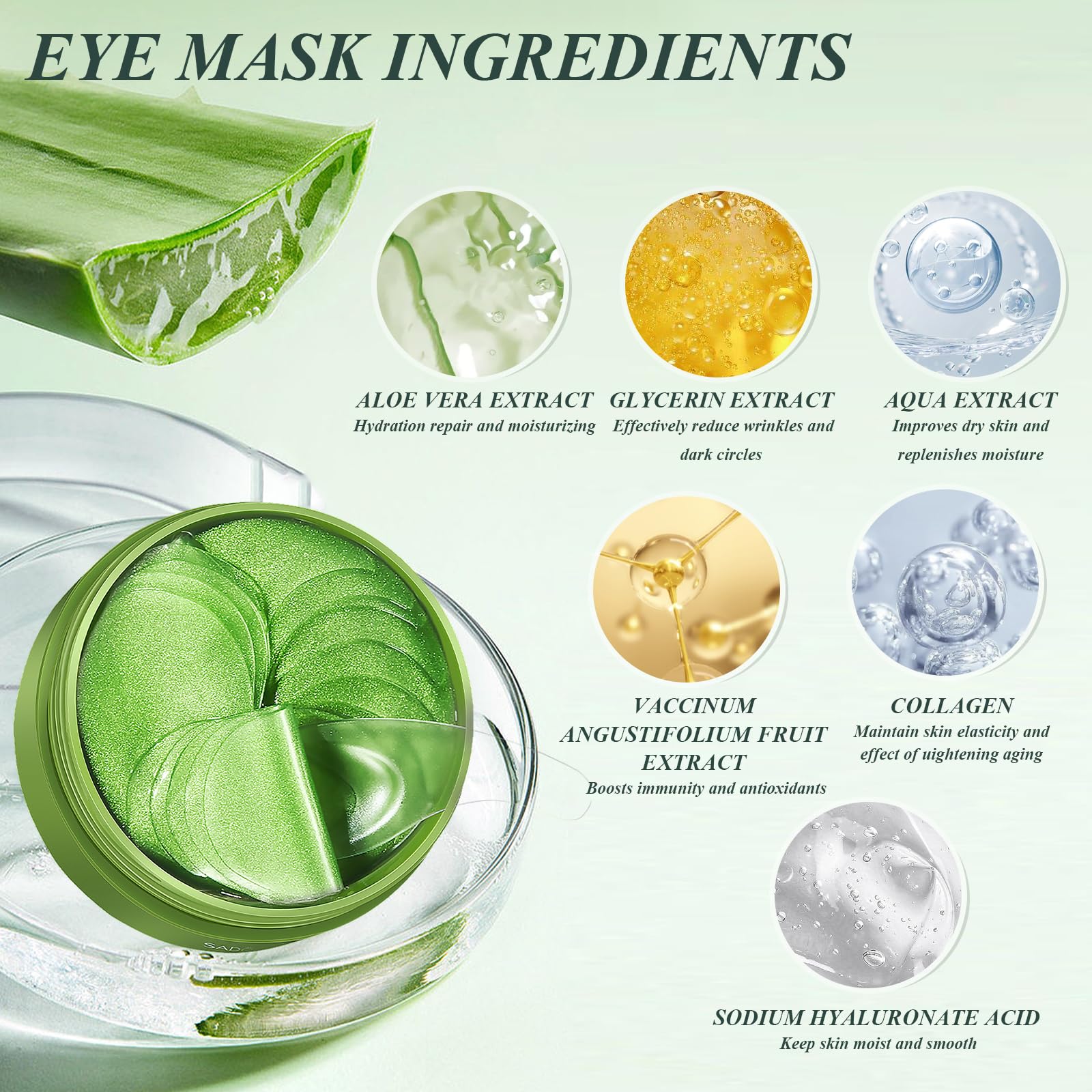 Caewous Under Eye Patches – Puffy Eyes & Dark Circles, Aloe Vera Hydrogel Mask (60 Pcs)