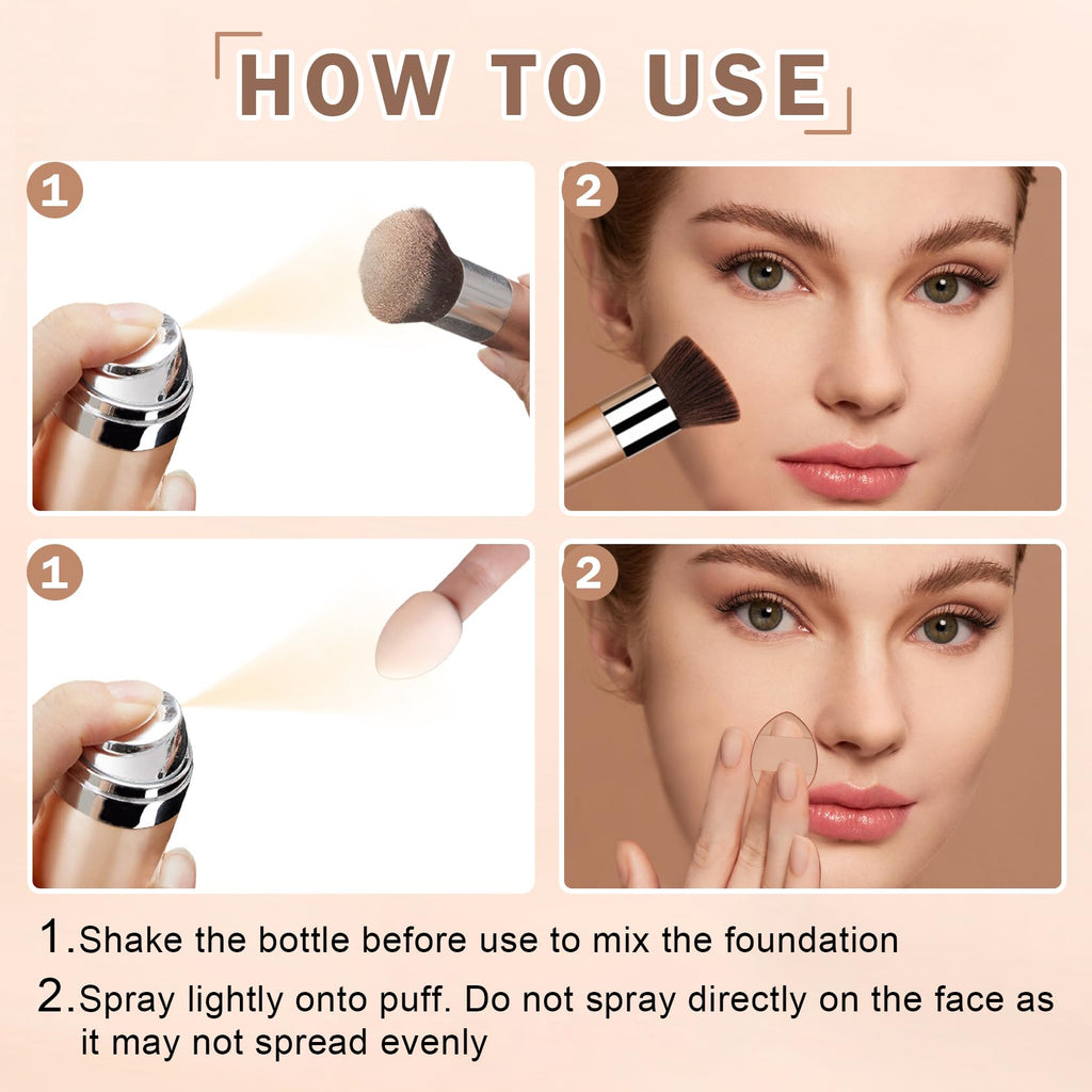 CAHIUYOA AirBrush Foundation Spray – Full Coverage, Natural Matte Finish for Mature Skin – 01 Natural/Warm Porcelain