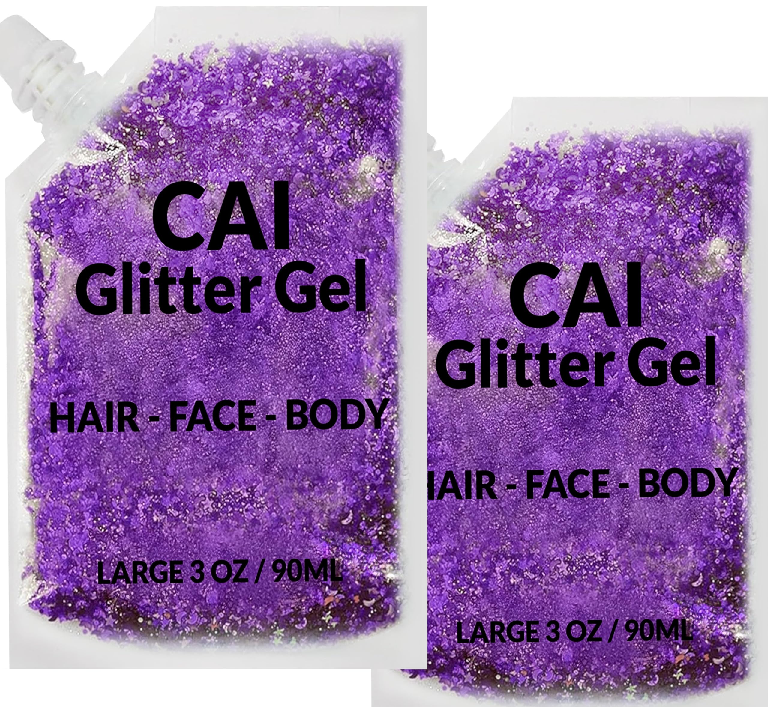 CAI BEAUTY NYC Glitter Gel – Face, Body & Hair (Moon & Stars) Violet 2-Pack