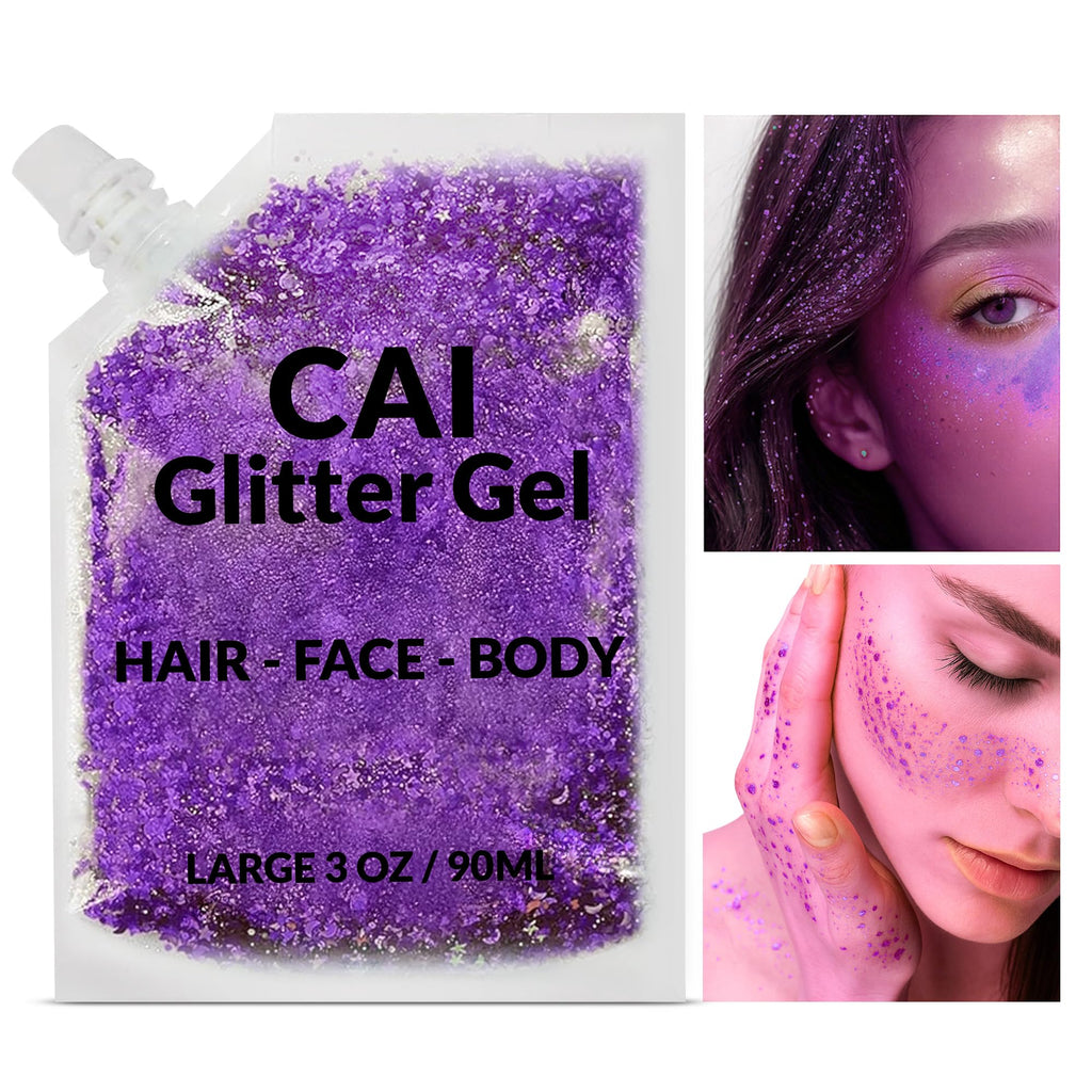CAI BEAUTY NYC Face, Hair & Body Glitter Gel – Moon & Stars, 3 oz, 2-Pack