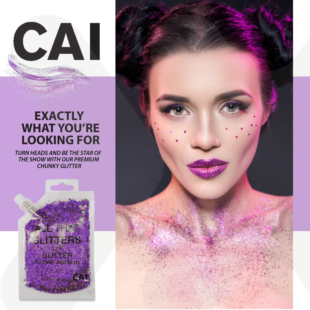 CAI BEAUTY NYC Face, Hair & Body Glitter Gel – Moon & Stars, 3 oz, 2-Pack