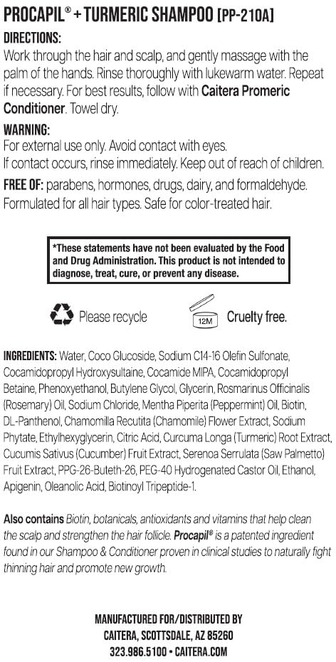 Caitera Hair Savior Promeric Shampoo for Thinning Hair | Biotin, Procapil, Rosemary & Turmeric Oils