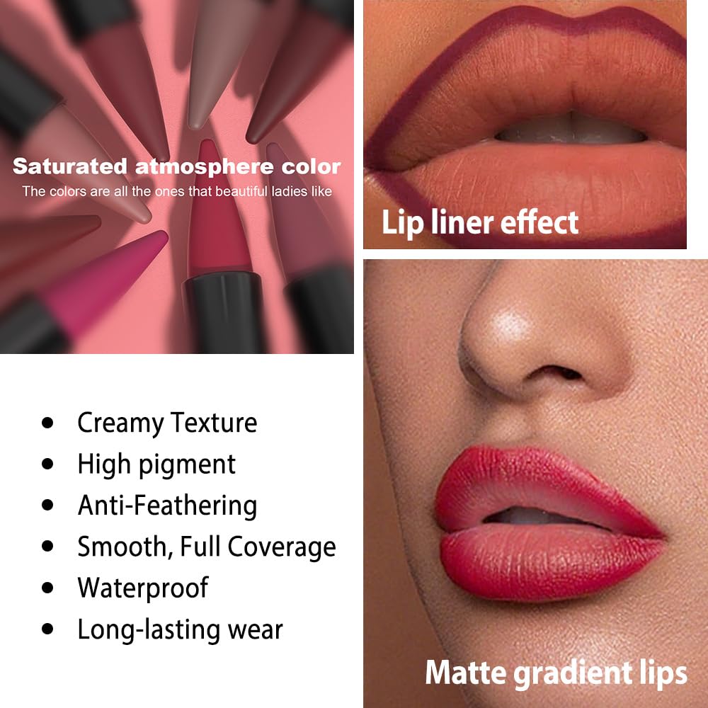 CAKAILA Gradient Matte Lipstick Crayon Set – 2-in-1 Lip Liner & Lipstick