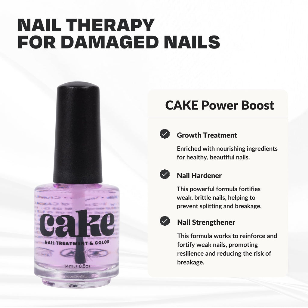 CAKE Nail Power Boost: Strengthener with Keratin, Biotin & Vitamin E | Base Coat & Top Coat