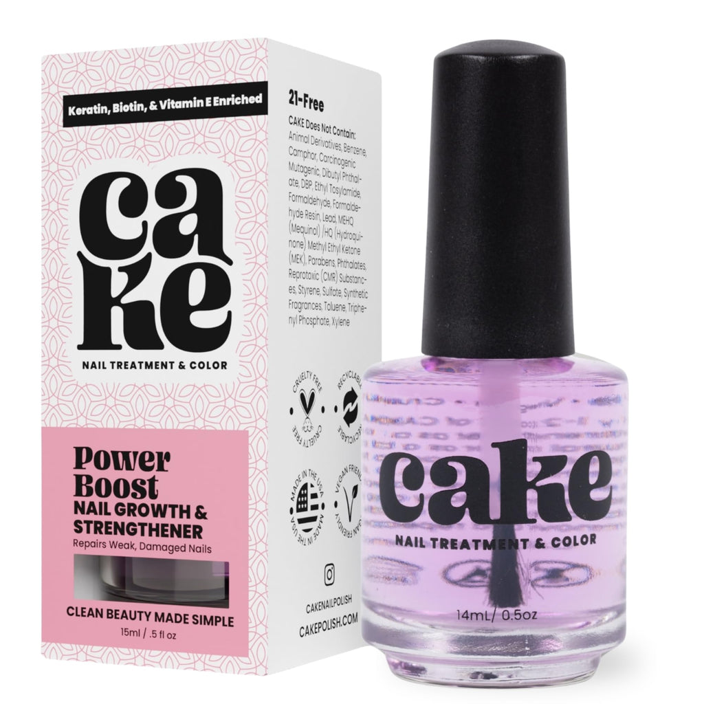 CAKE Nail Power Boost: Strengthener with Keratin, Biotin & Vitamin E | Base Coat & Top Coat