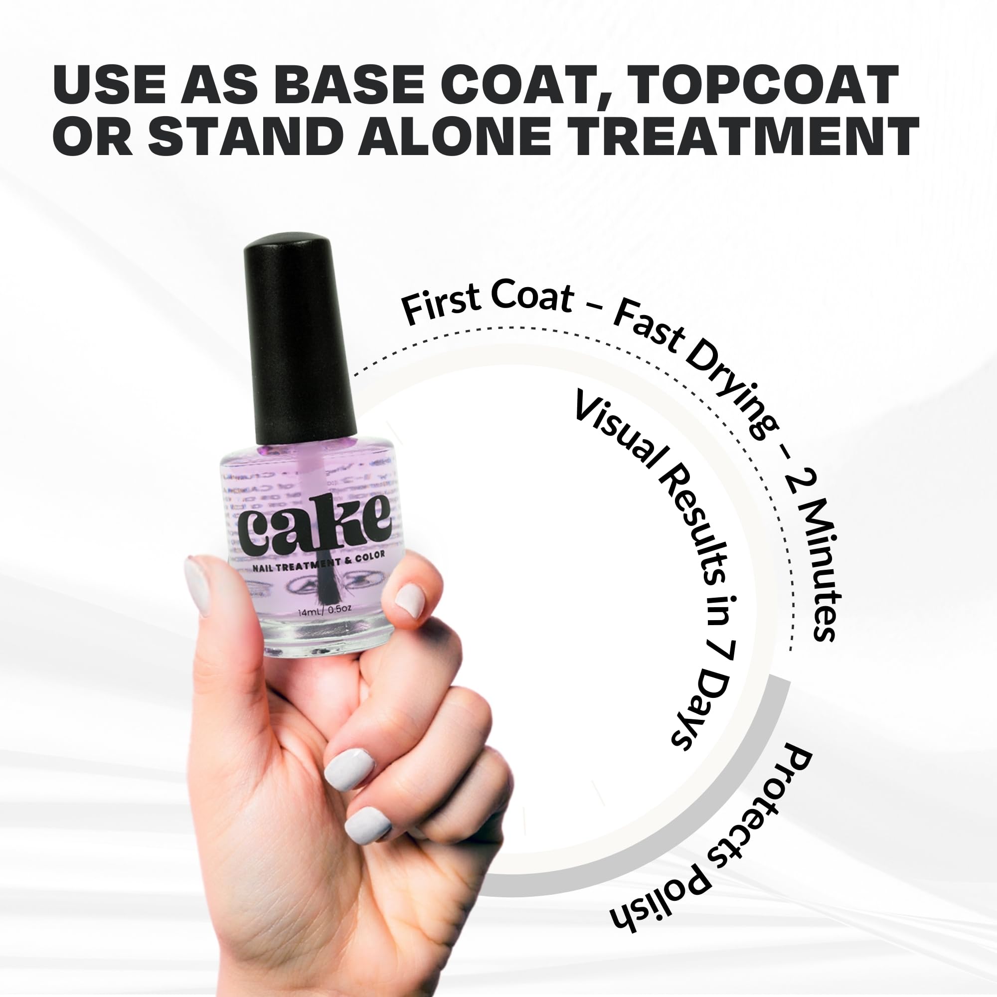 CAKE Nail Power Boost: Strengthener with Keratin, Biotin & Vitamin E | Base Coat & Top Coat