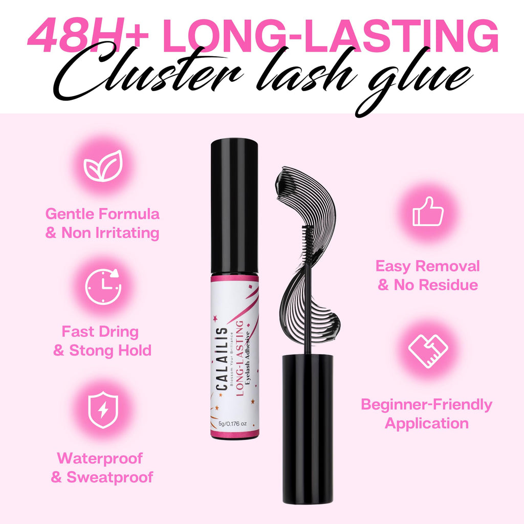 CALAILIS Lash Glue – 48h Hold for Cluster Lashes | Waterproof, Precise, 2 Pack