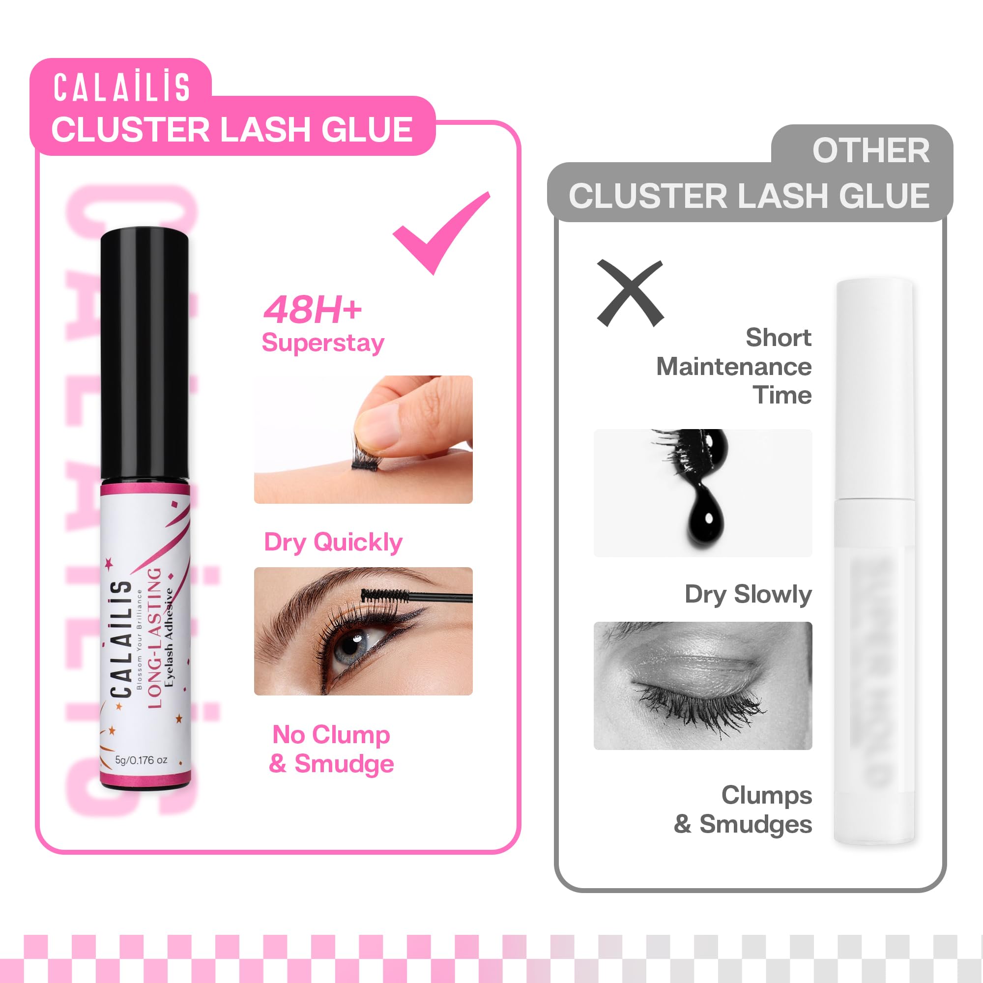 CALAILIS Lash Glue – 48h Hold for Cluster Lashes | Waterproof, Precise, 2 Pack