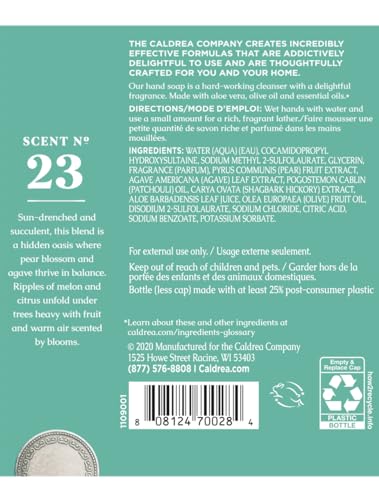 Caldrea Hand Soap Refill – Pear Blossom Agave with Aloe Vera, Olive Oil, 32 oz