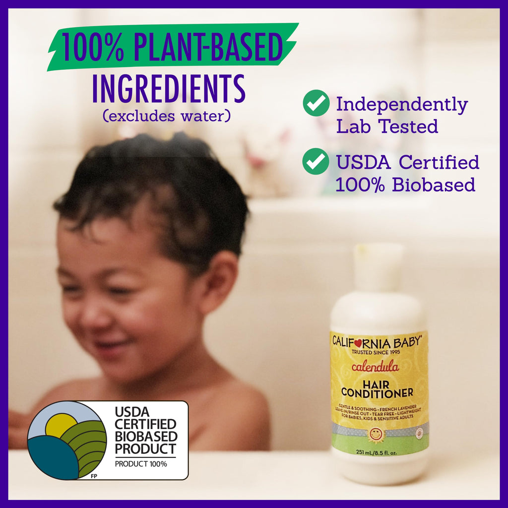California Baby Calendula Kids Conditioner – 100% Plant-Based, Lavender Scent, Rinse-Out or Leave-In, 8.5 oz