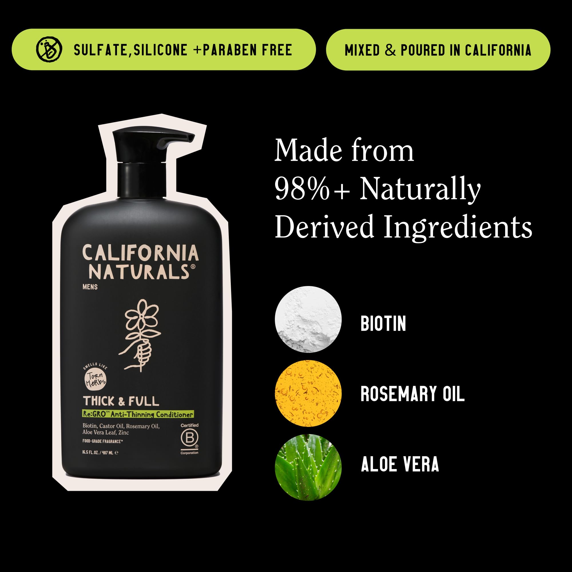 California Naturals Re:GRO Conditioner for Men – Hair Growth Support, Biotin, Vegan, 16.5 oz