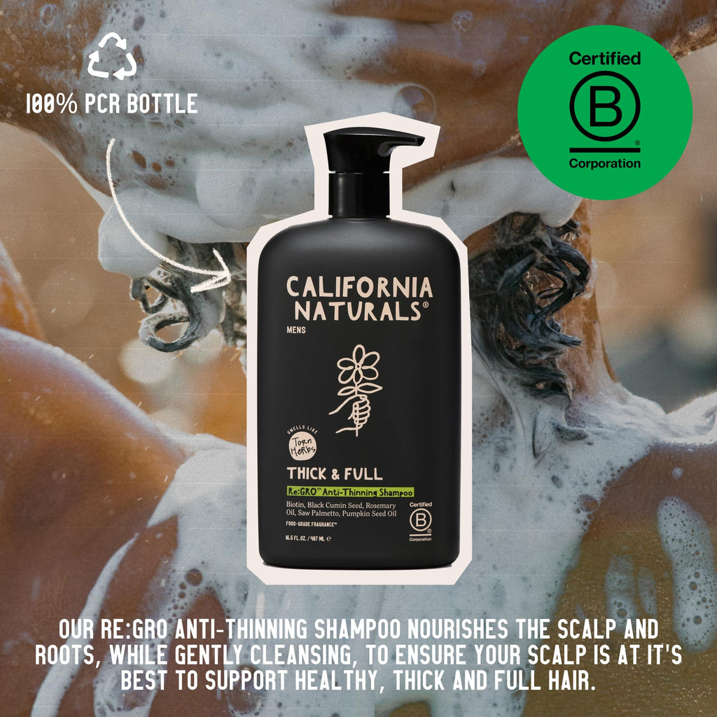 California Naturals Mens Re:GRO Shampoo — Hair Growth Support, Vegan & Cruelty-Free, 20 fl oz