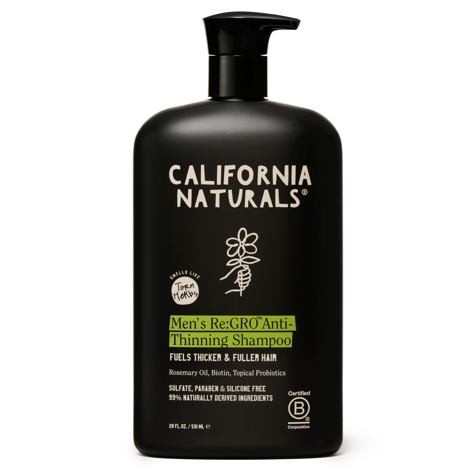 California Naturals Mens Re:GRO Shampoo — Hair Growth Support, Vegan & Cruelty-Free, 20 fl oz