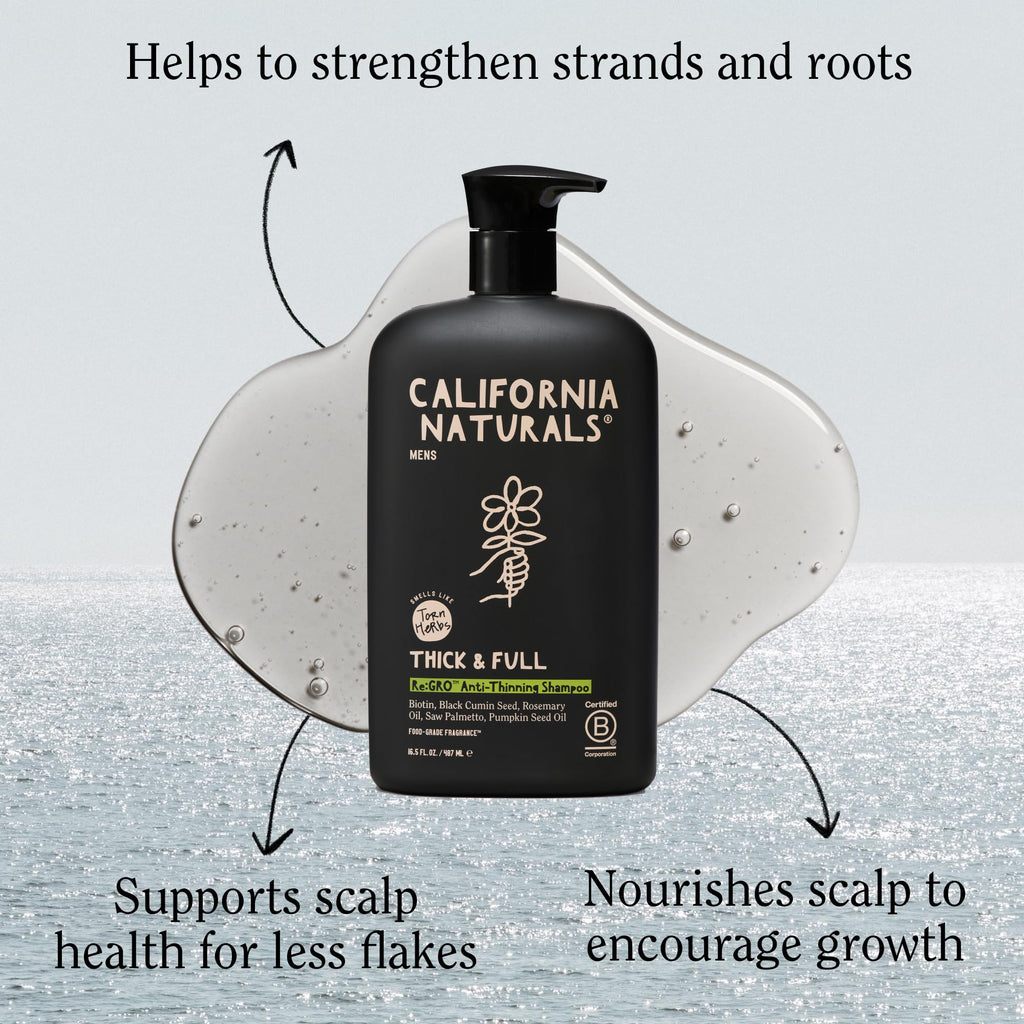 California Naturals Mens Re:GRO Shampoo — Hair Growth Support, Vegan & Cruelty-Free, 20 fl oz