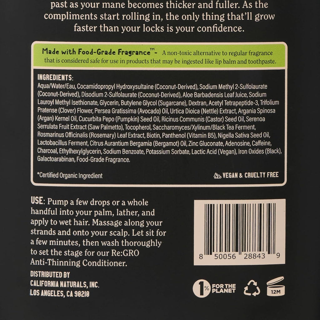 California Naturals Mens Re:GRO Shampoo — Hair Growth Support, Vegan & Cruelty-Free, 20 fl oz