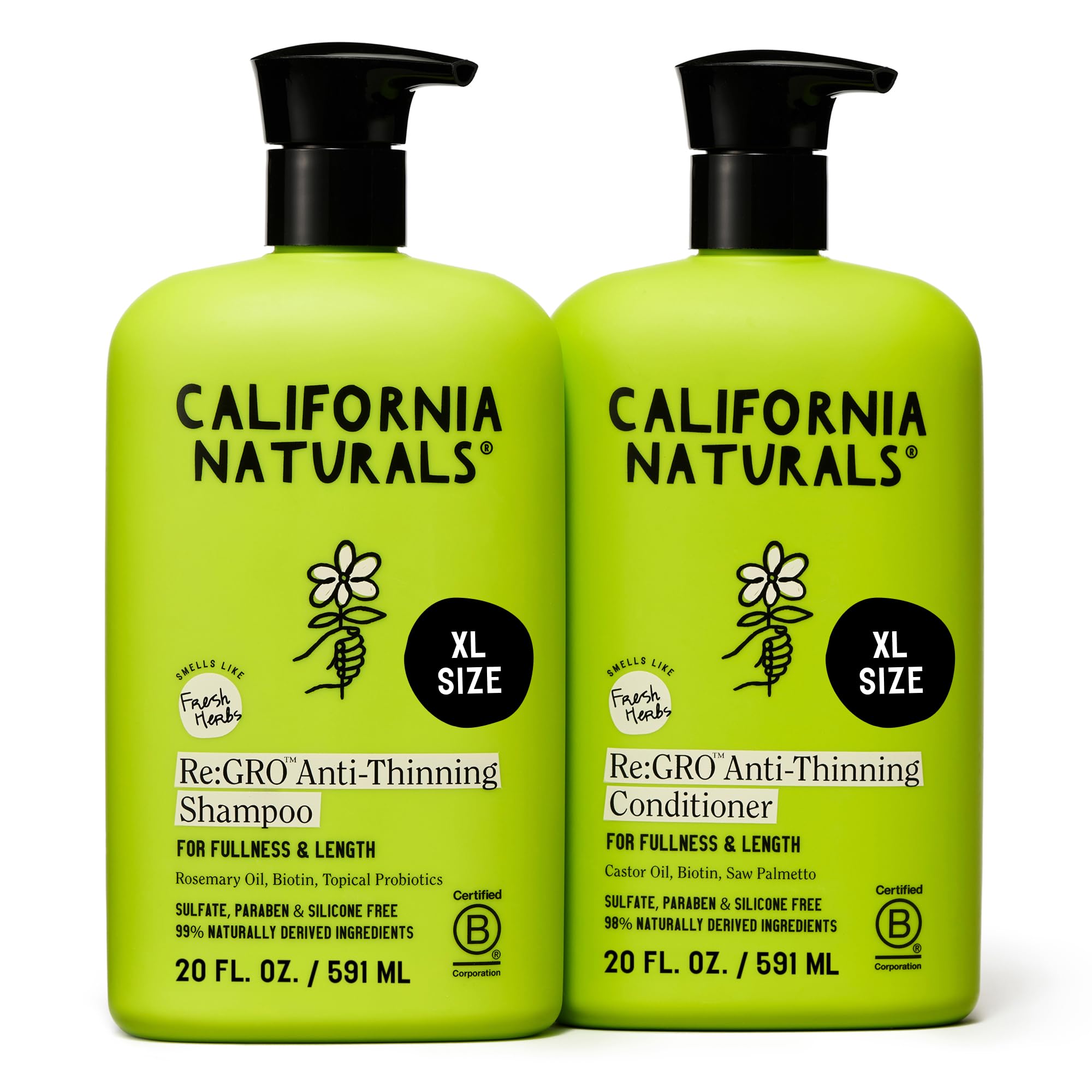 California Naturals Re:GRO Shampoo & Conditioner Set – Anti-Thinning & Hair Growth Support | Vegan, Cruelty-Free | 20 oz