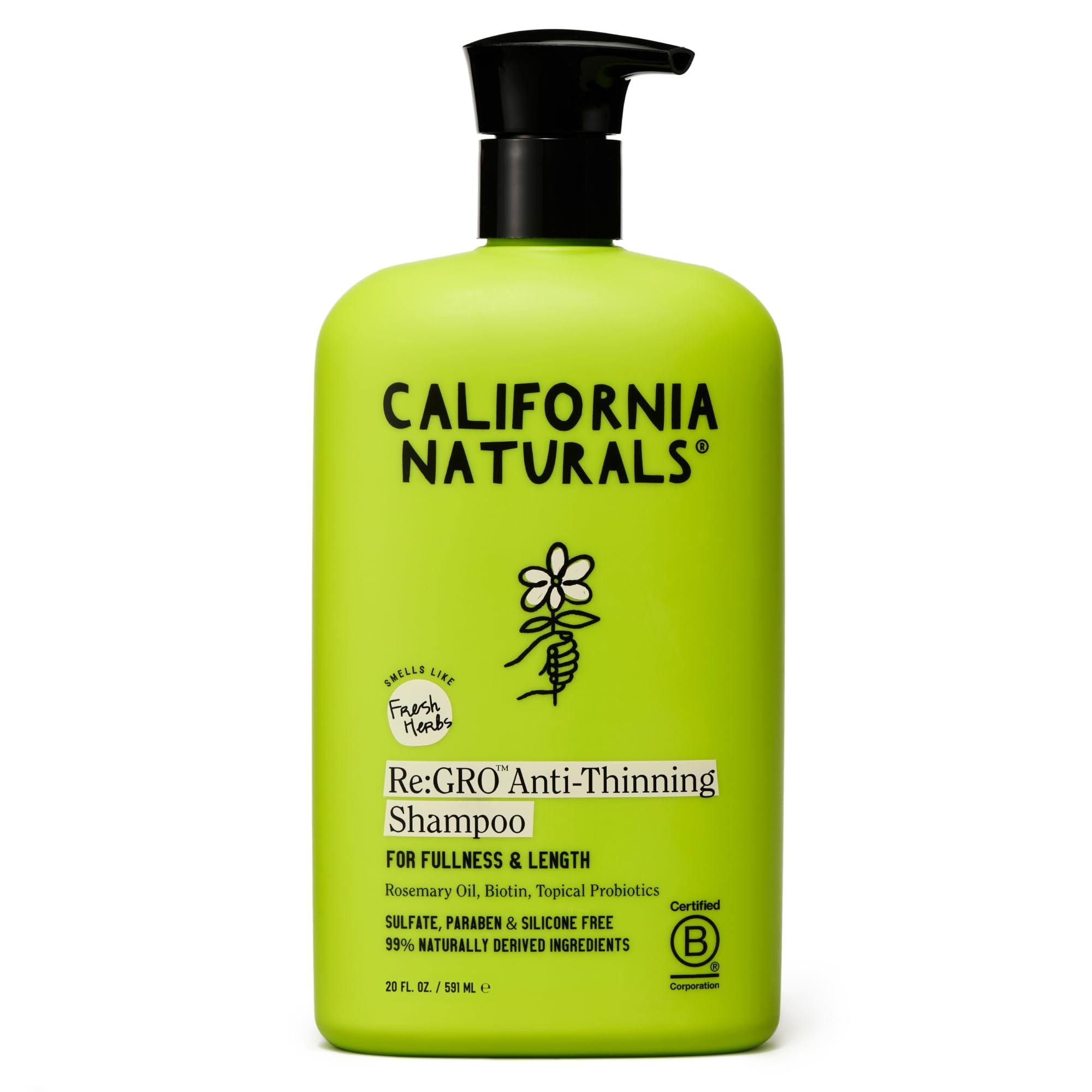 California Naturals Re:GRO Shampoo for Hair Growth Support – Biotin, Rosemary & Caffeine | Vegan, Cruelty-Free | 20 fl oz