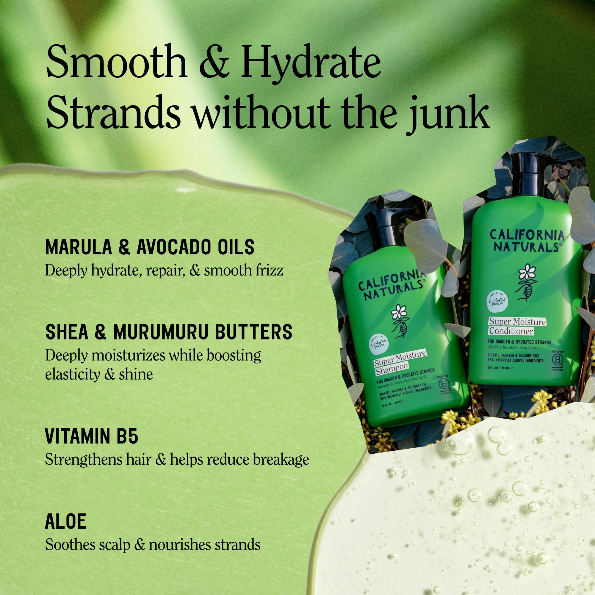 California Naturals Eucalyptus Breeze Moisture Shampoo & Conditioner Set | Hydrating, Color-Safe, 20 fl oz