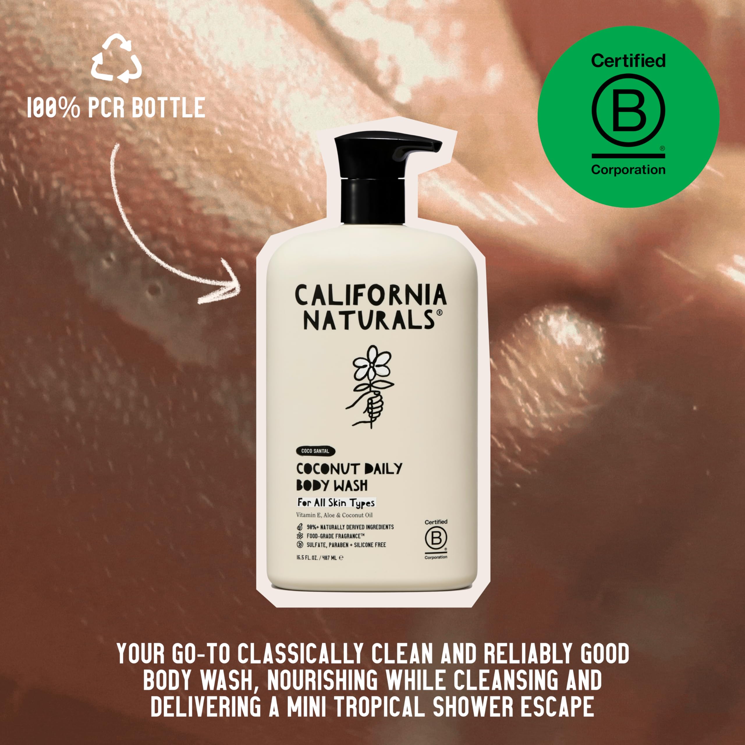 California Naturals Body Wash for Women and Men | Vitamin E-Free Coconut Scent | Vegan & Cruelty-Free | 16.5 fl oz