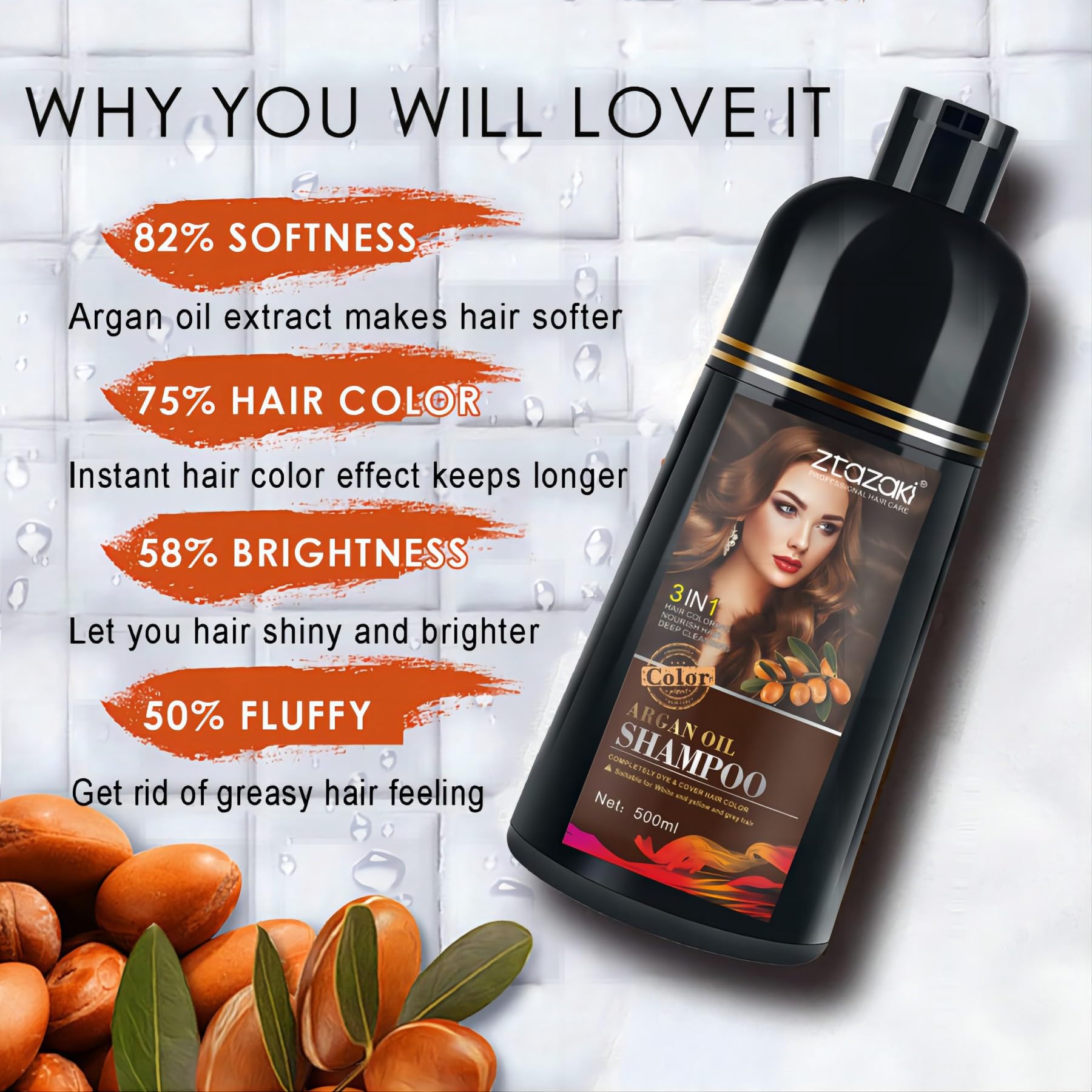 Callmynm Instant Wine Red Hair Dye Shampoo 3-in-1 for Gray Hair | 16.9 fl oz