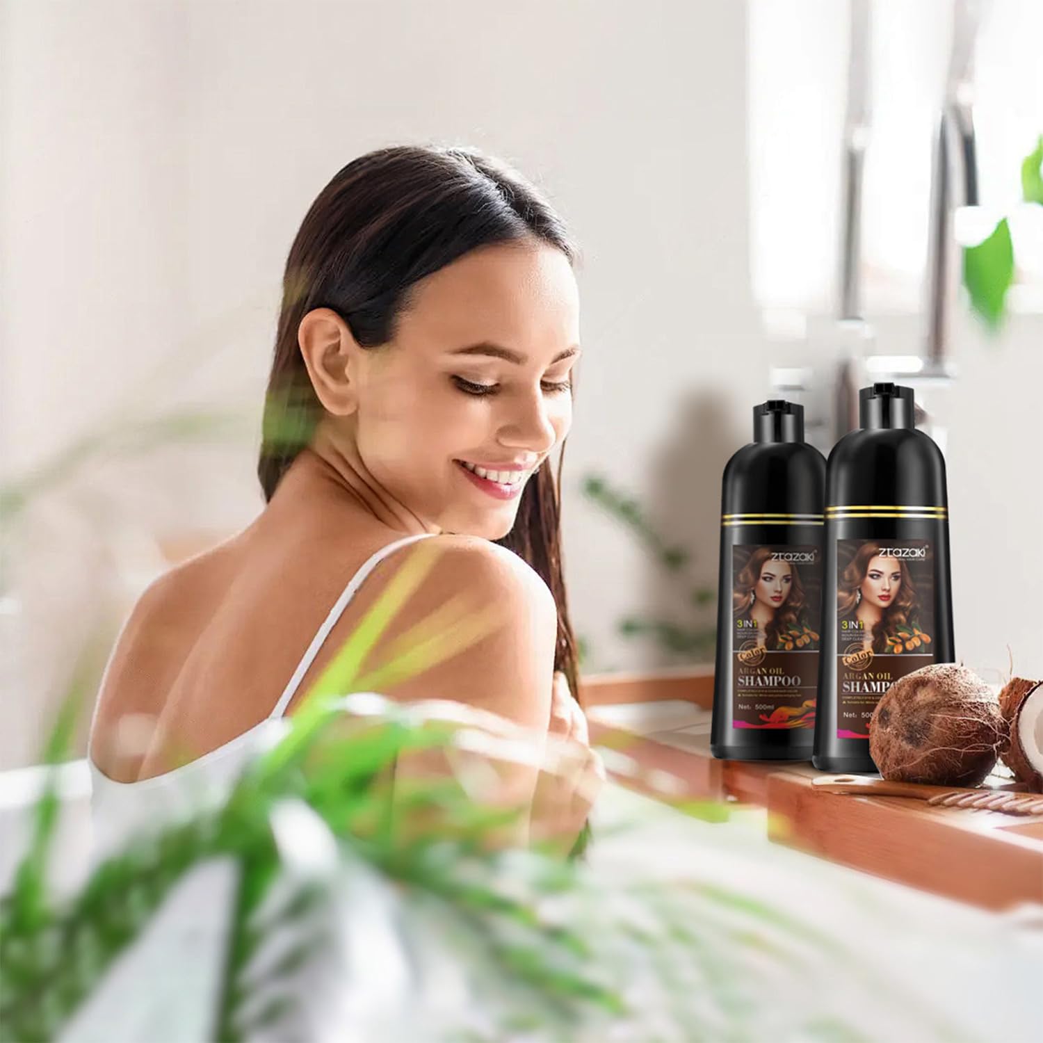 Callmynm Hair Dye Shampoo 3-in-1 with Argan Oil — Instant Gray Coverage (500ml Dark Red Wine)
