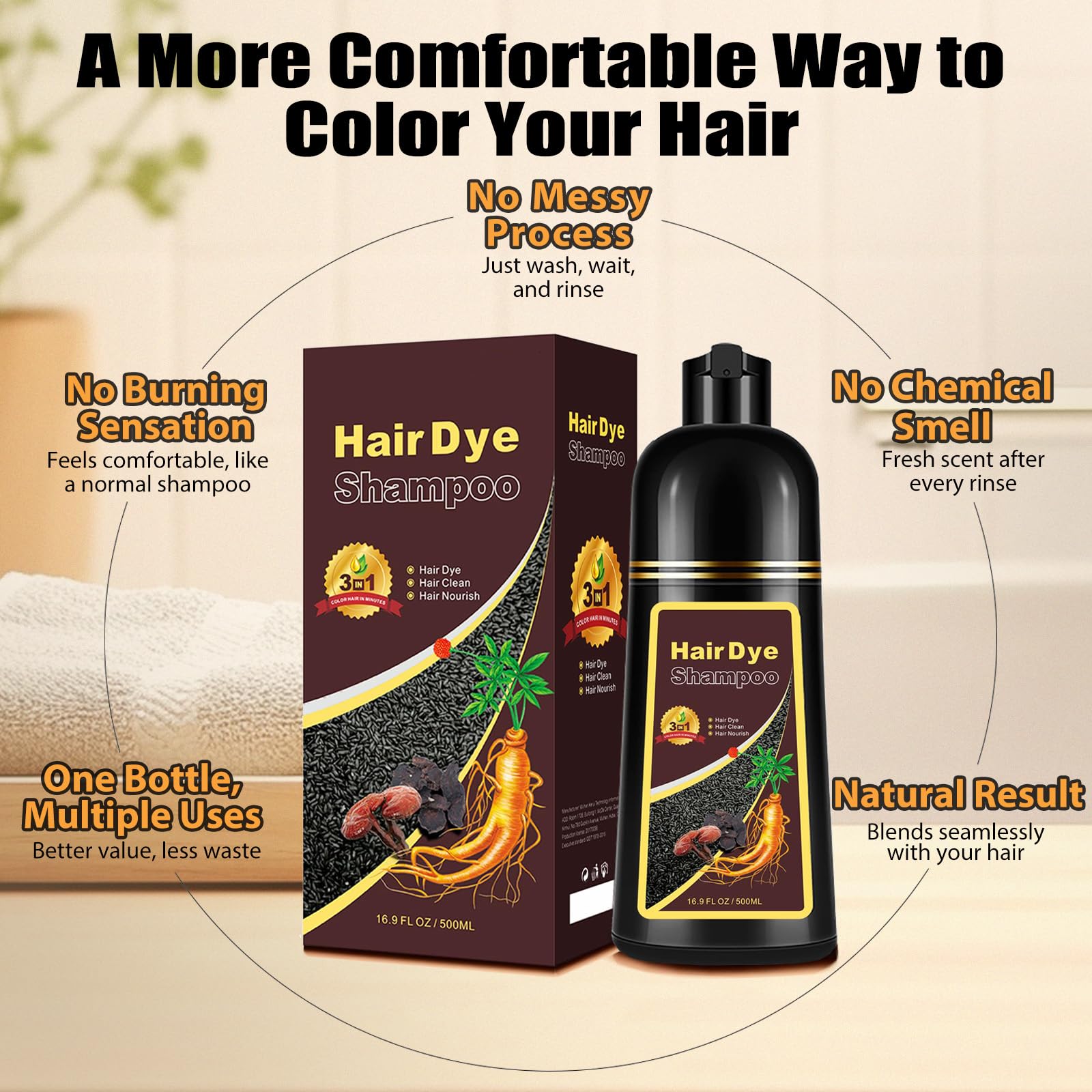 Callmynm Light Brown Hair Dye Shampoo 3-in-1 - Rich Color, 3-4 Weeks, 500ml