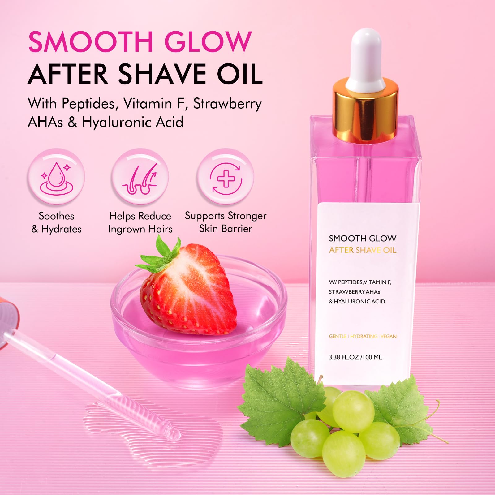 100ML Strawberry-Vanilla After Shave Oil for Women – Hydration & Soothing (2 Pack)