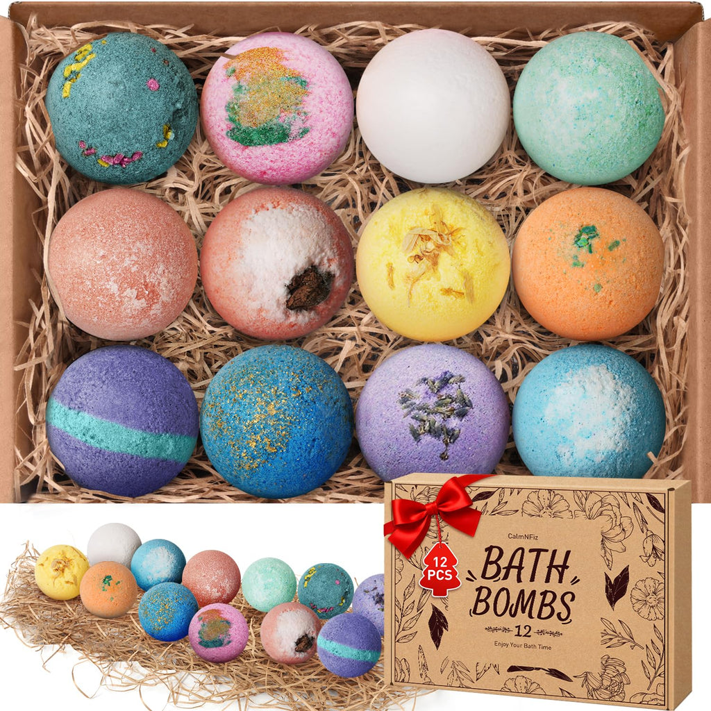 CalmNFiz 12-Piece Bath Bomb Set – Natural Shea Butter Bath Bombs for Women
