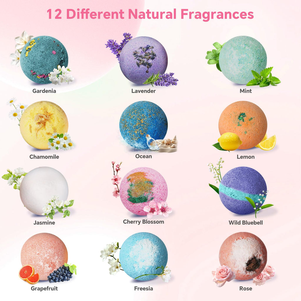 CalmNFiz 12-Piece Bath Bomb Set – Natural Shea Butter Bath Bombs for Women