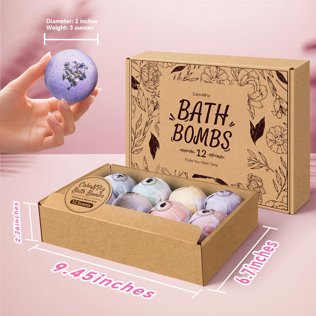 CalmNFiz 12-Piece Bath Bomb Set – Natural Shea Butter Bath Bombs for Women