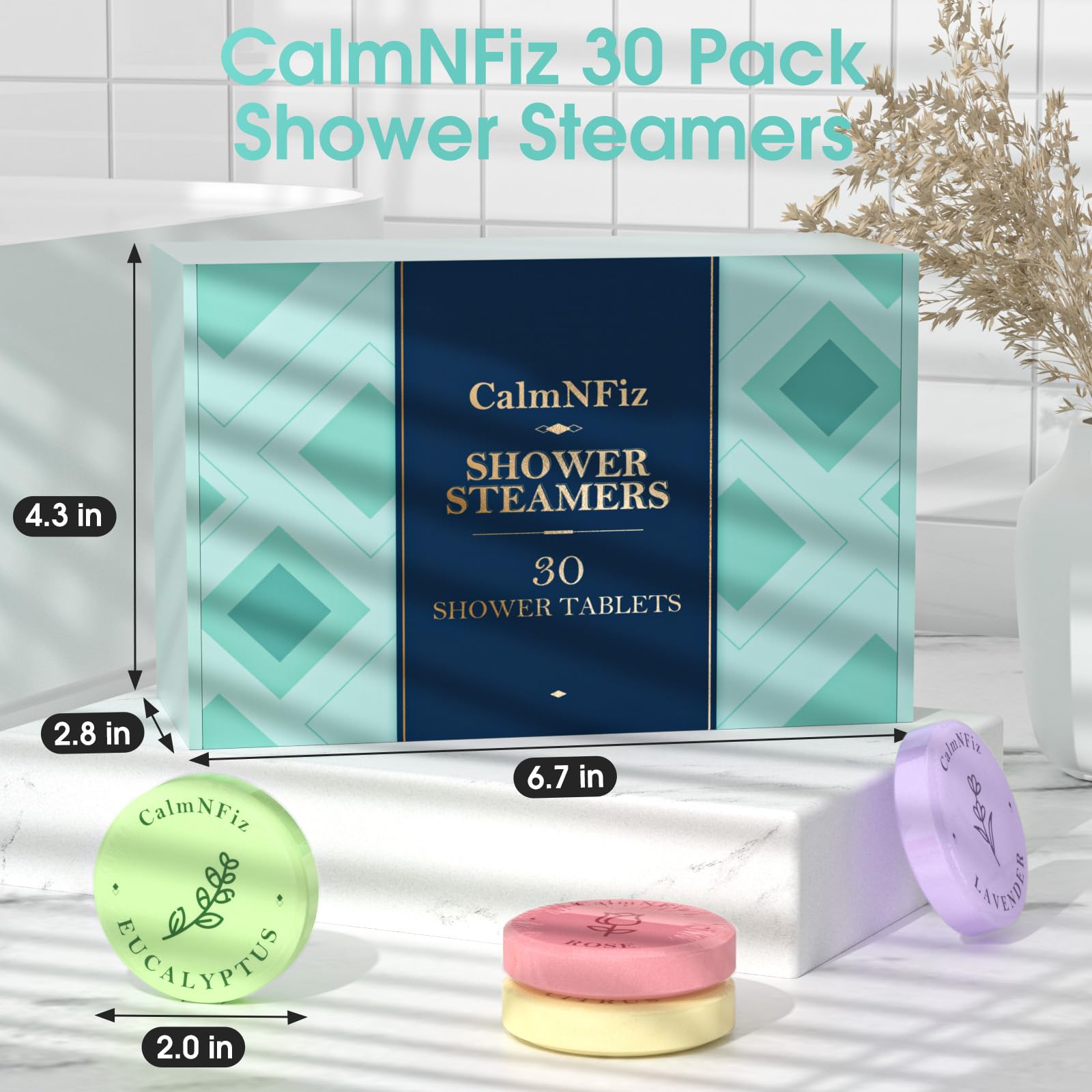 CalmNFiz 30 Pack Shower Steamers Gift Set – 6 Scents for Self-Care