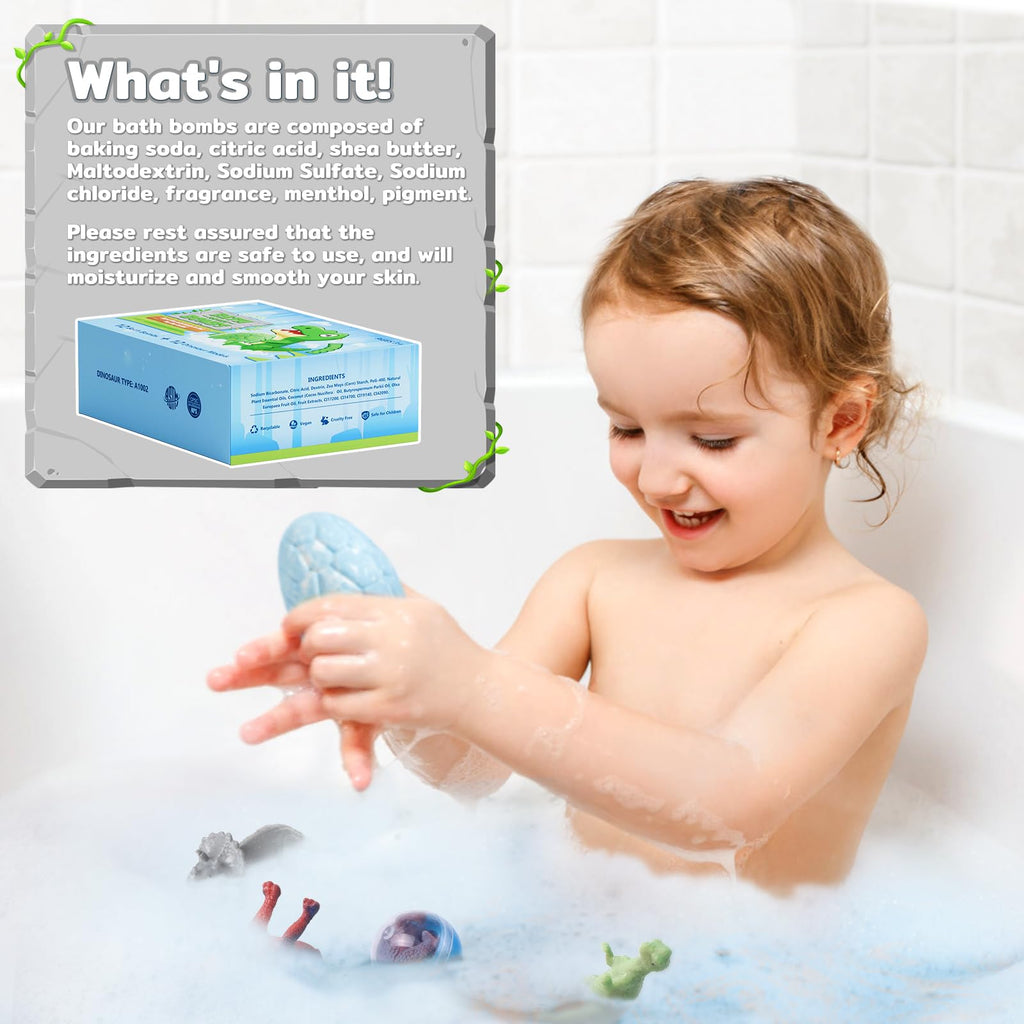 CalmNFiz Bath Bombs with Surprise Dinosaur Toys – 12 Pack, Organic & Natural