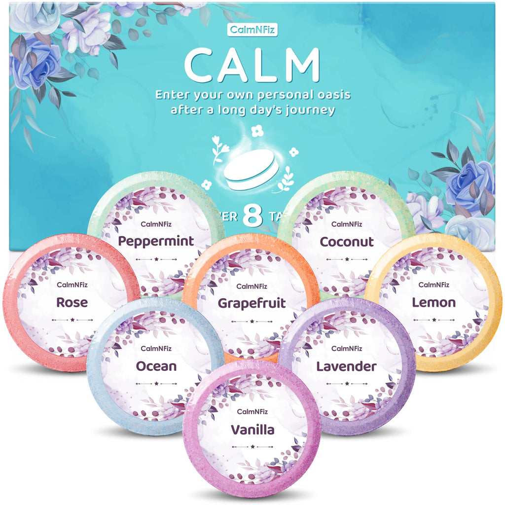 CalmNFiz Shower Steamers – 8 Scents | Aromatic Bath Bomb Set | Gift for Teens & Adults