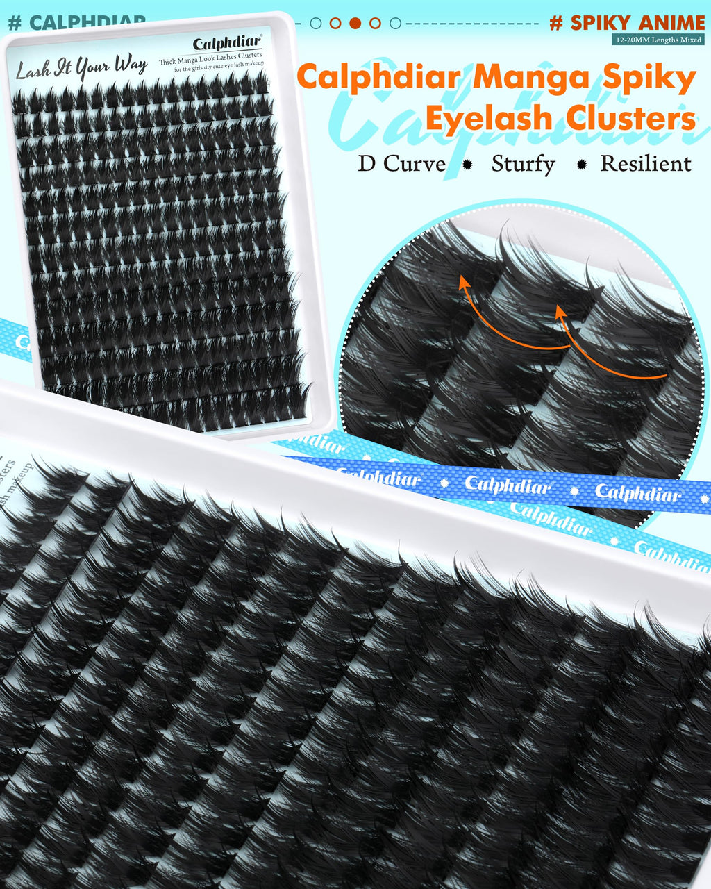 Calphdiar Lash Extension Kit 200D Manga Lash Clusters – DIY 12–20mm Spiky Wispy Lashes