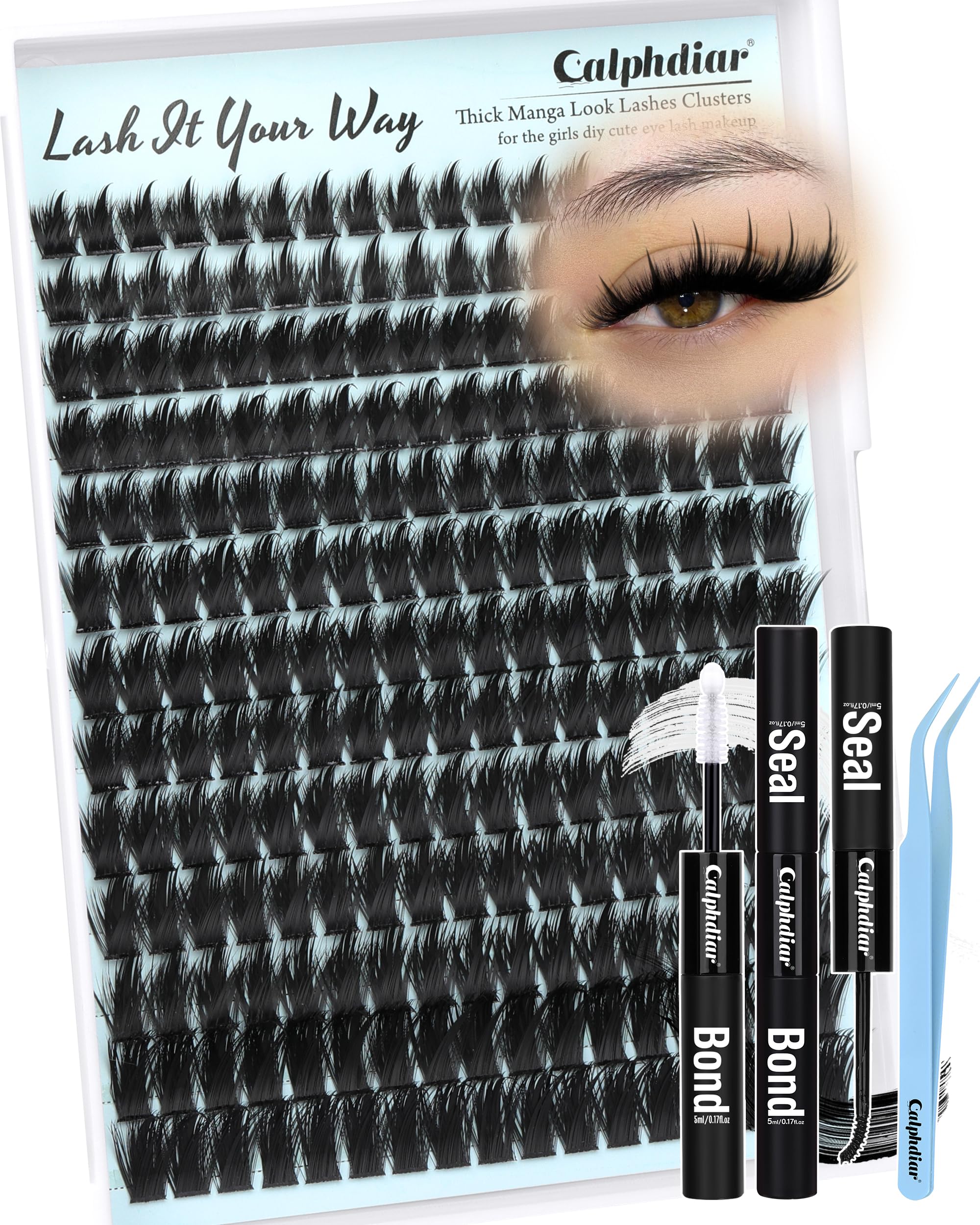 Calphdiar Lash Extension Kit 200D Manga Lash Clusters – DIY 12–20mm Spiky Wispy Lashes