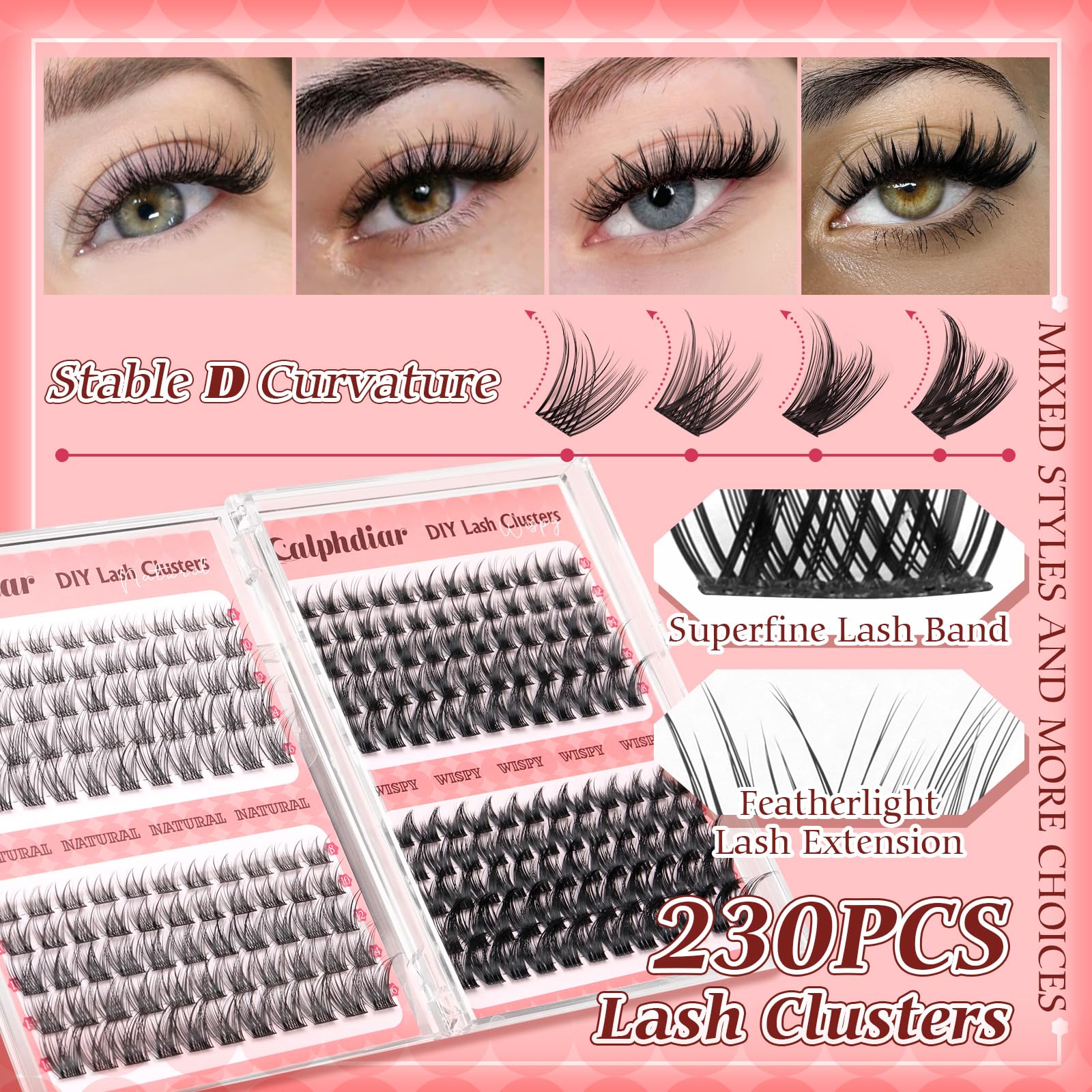 Calphdiar Wispy Lash Clusters – 230pcs, 4 Styles, 10-18mm