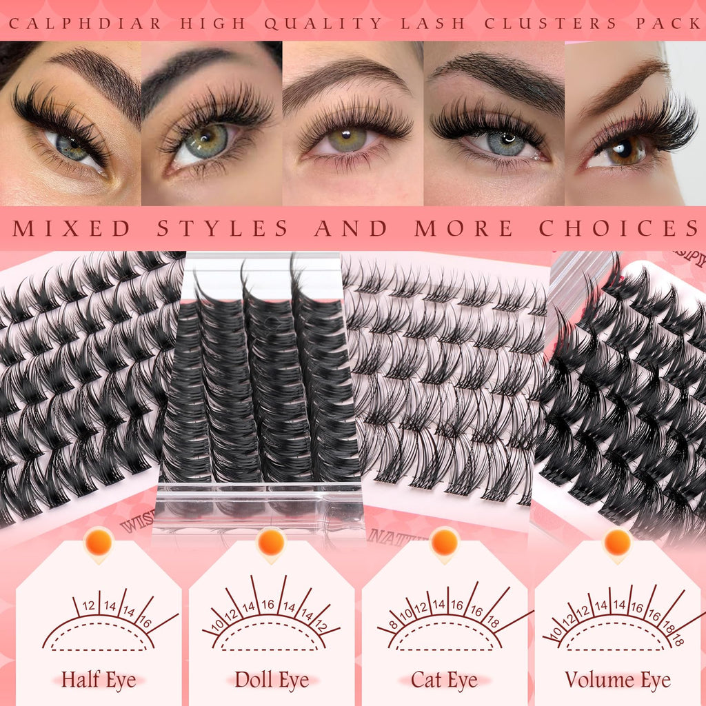 Calphdiar Wispy Lash Clusters – 230pcs, 4 Styles, 10-18mm