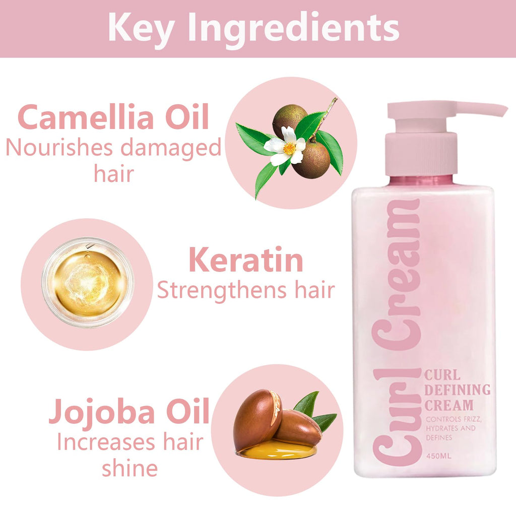 Calyphra Curl Defining Cream | 15.22 Fl Oz Anti-Frizz for Curly & Wavy Hair