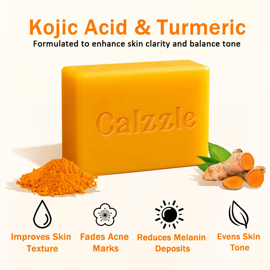 Calzzle Kojic Acid Soap 4PCS – Brightening with Turmeric, Vitamin C & Retinol