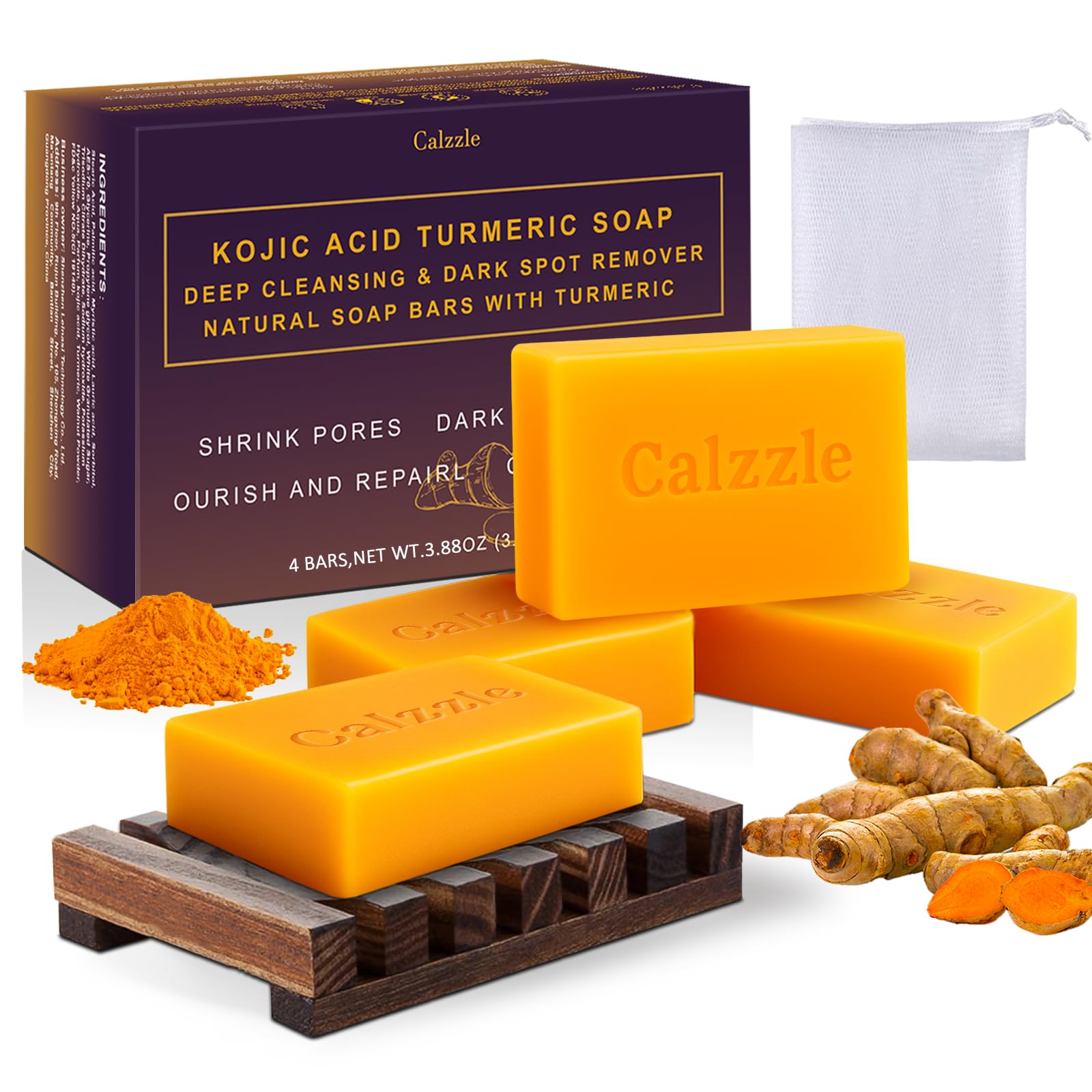 Calzzle Kojic Acid Soap 4PCS – Brightening with Turmeric, Vitamin C & Retinol