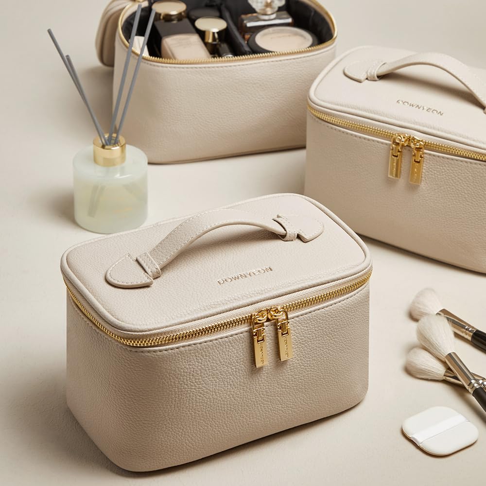 Camdeez ROWNYEON Makeup Bag — Portable Travel Cosmetic Organizer for Women, Beige
