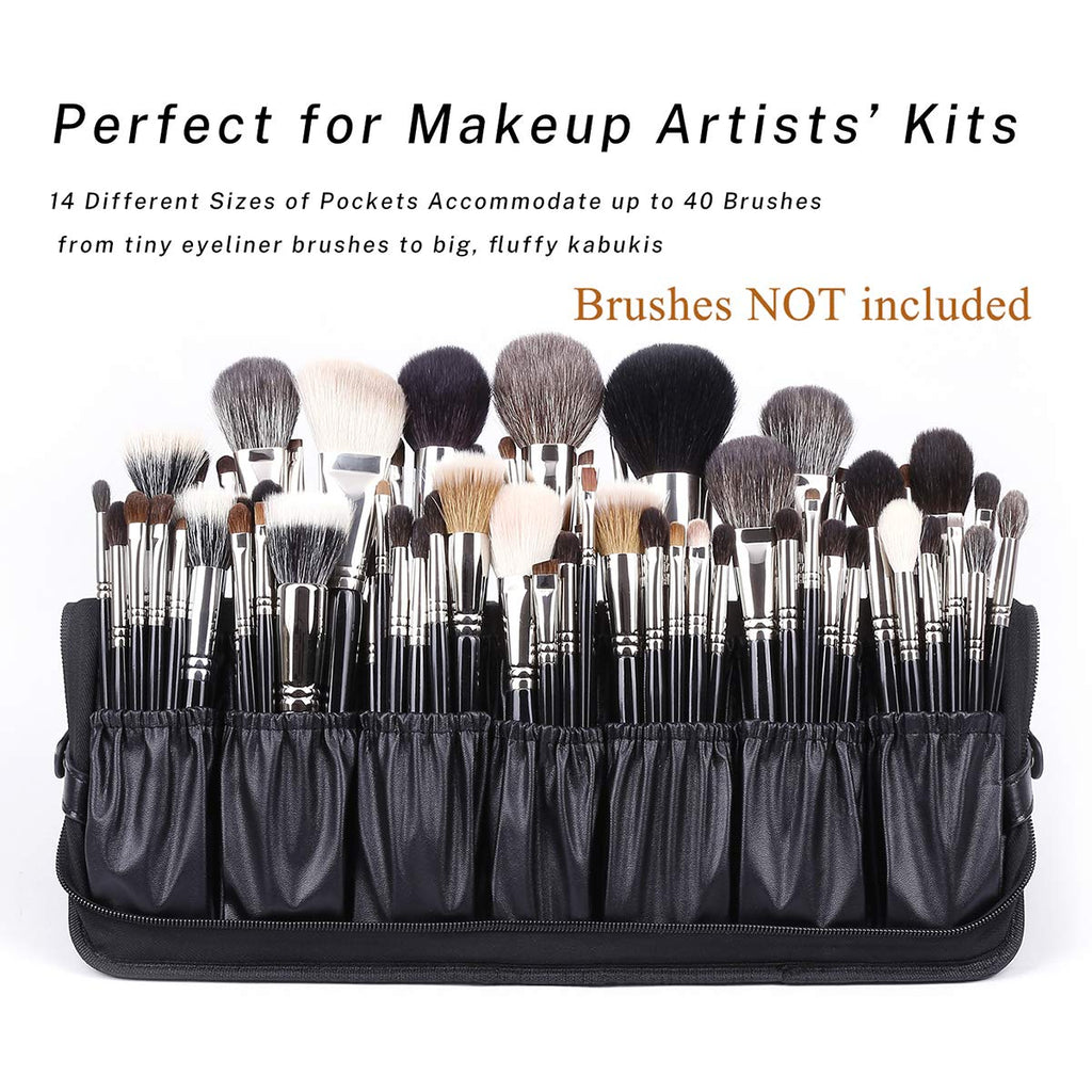 Camdeez Rownyeon Professional Makeup Brushes Organizer Bag – Leather Travel Case, Black