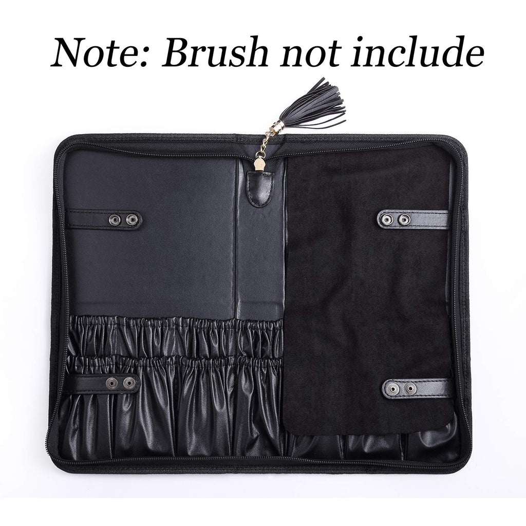 Camdeez Rownyeon Professional Makeup Brushes Organizer Bag – Leather Travel Case, Black