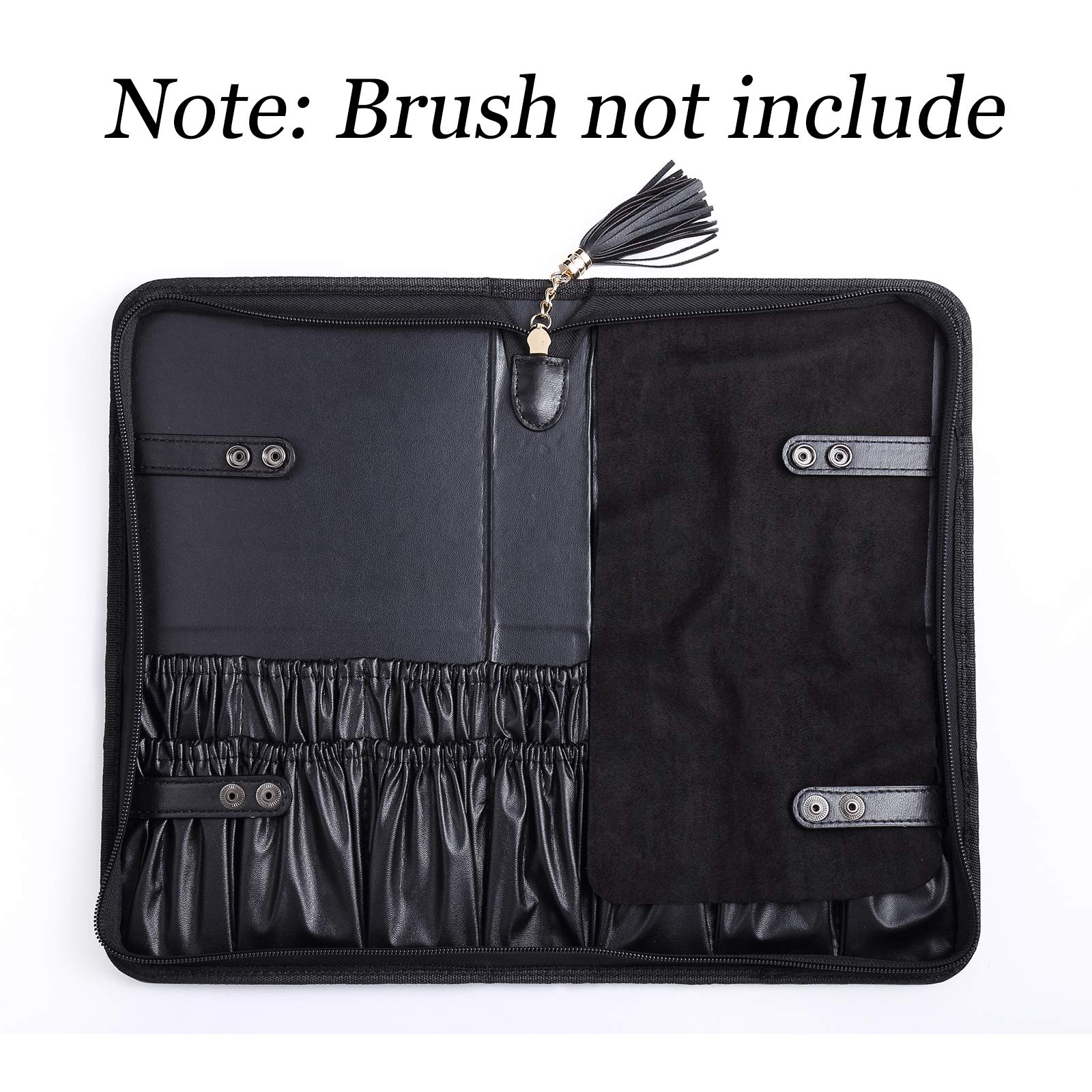 Camdeez Rownyeon Professional Makeup Brushes Organizer Bag – Leather Travel Case, Black