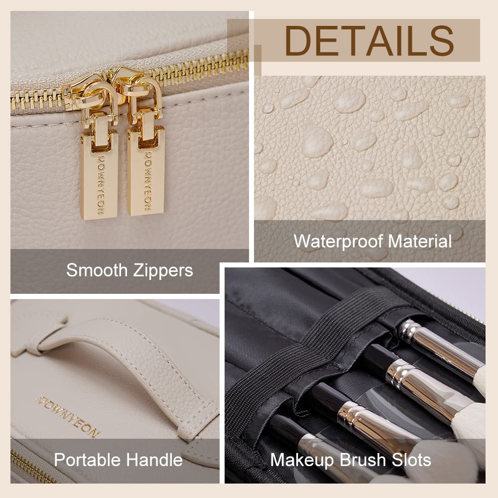 Camdeez ROWNYEON Makeup Bag — Portable Travel Cosmetic Organizer for Women, Beige