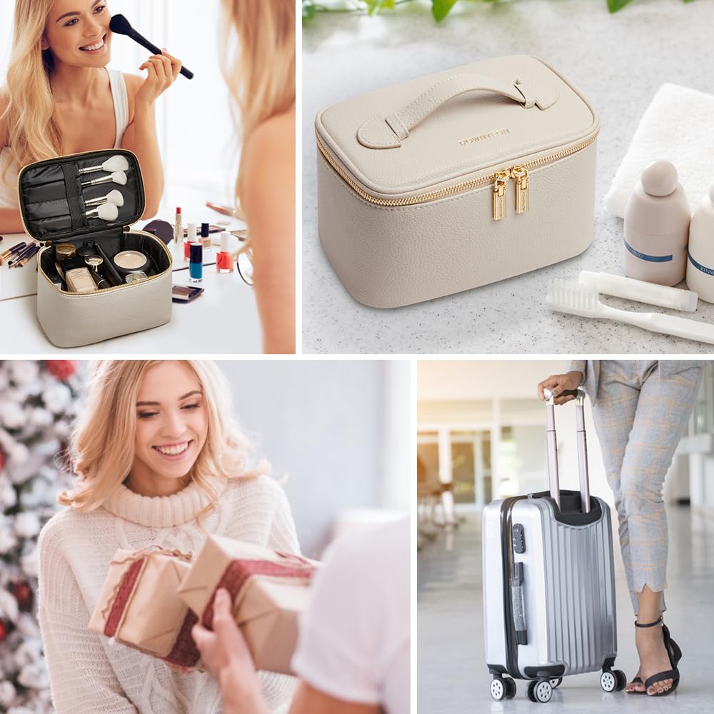 Camdeez ROWNYEON Makeup Bag — Portable Travel Cosmetic Organizer for Women, Beige